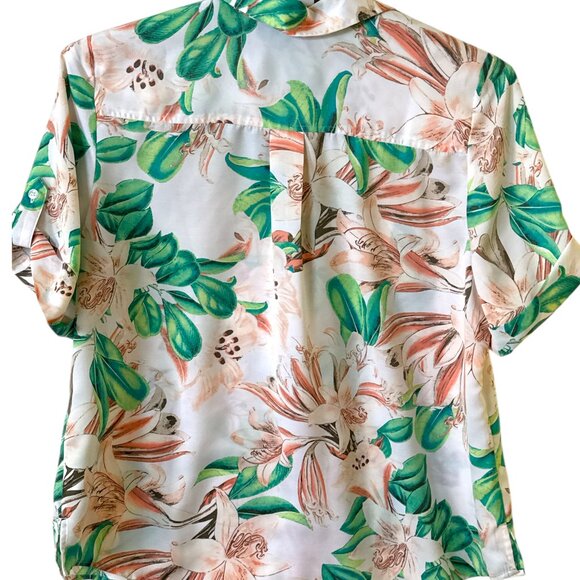 Chico’s Floral Button Front Top | Size 3 | Short Sleeve | Collared - Picture 2 of 8